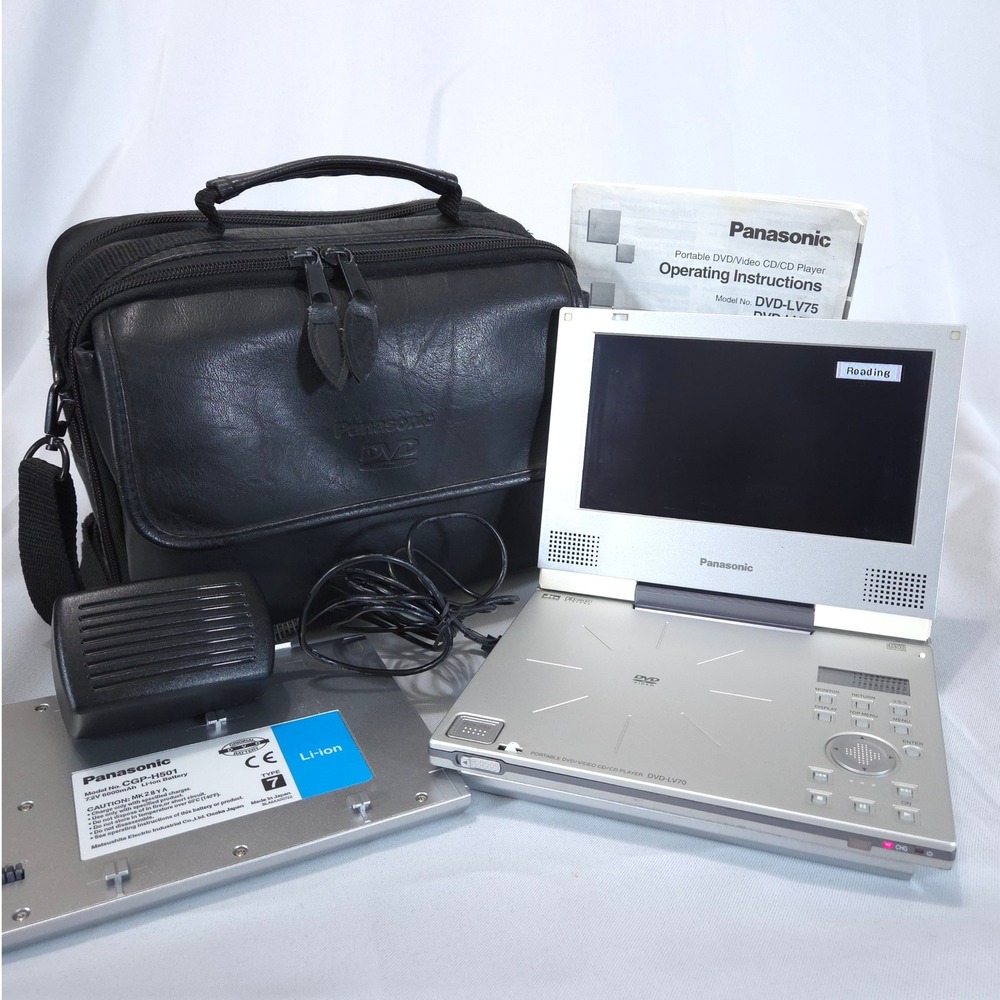 Vtg Panasonic DVD-LV70 Portable DVD Player w/ AC, Batteries, Case, Manual- Works